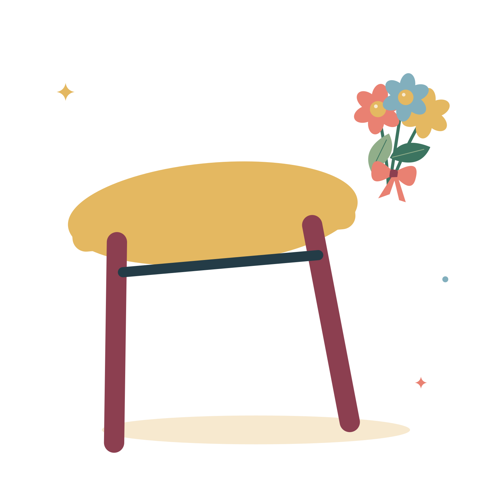 A little worktable and fresh flowers.