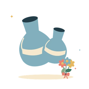 Two ceramic vases and fresh foliage.