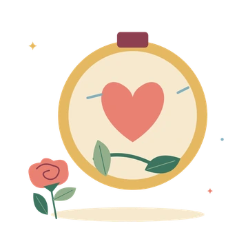 An embroidered heart and rose.