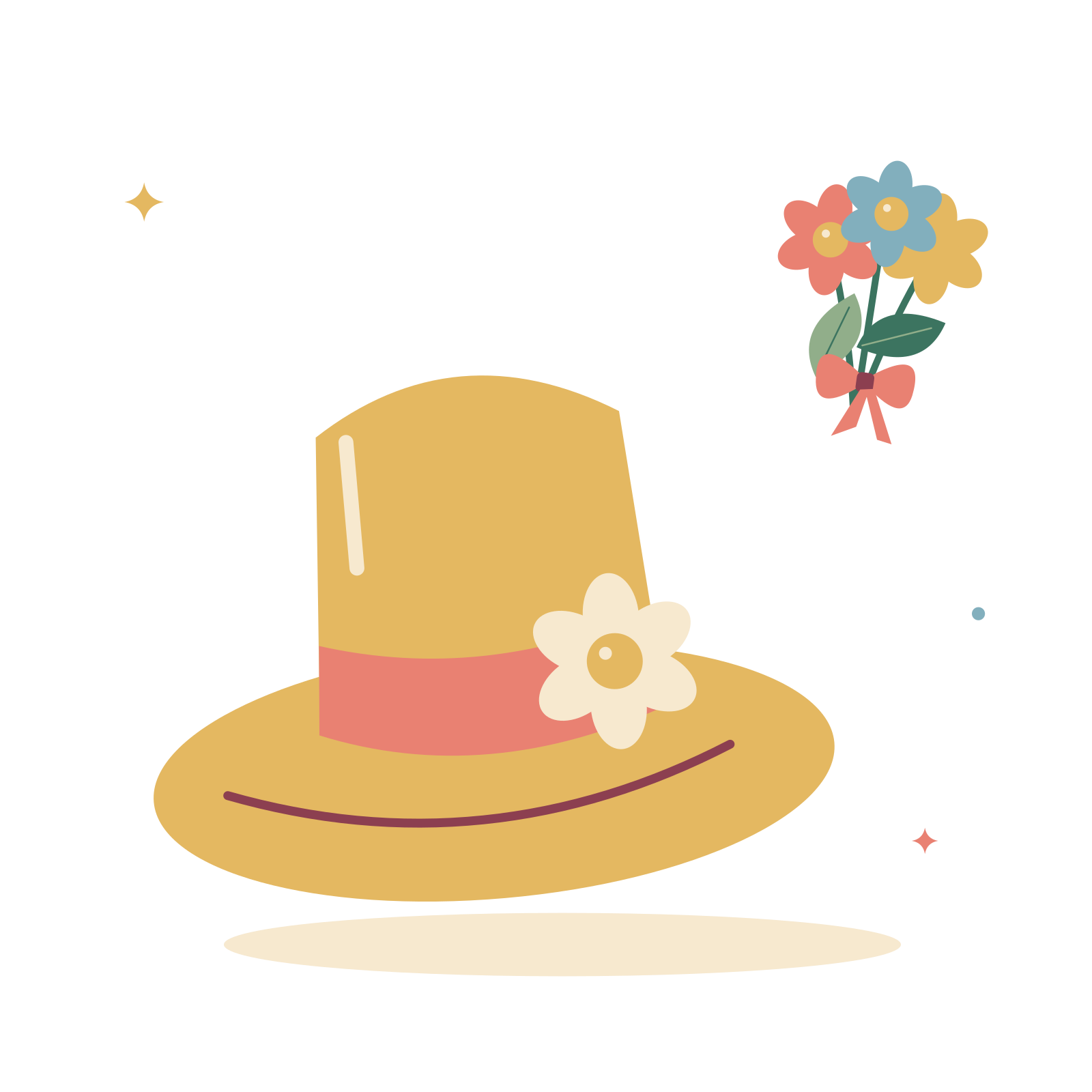 Garden sunhat and a floral bouquet.