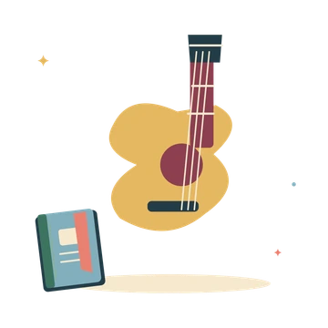 Acoustic guitar and music journal.