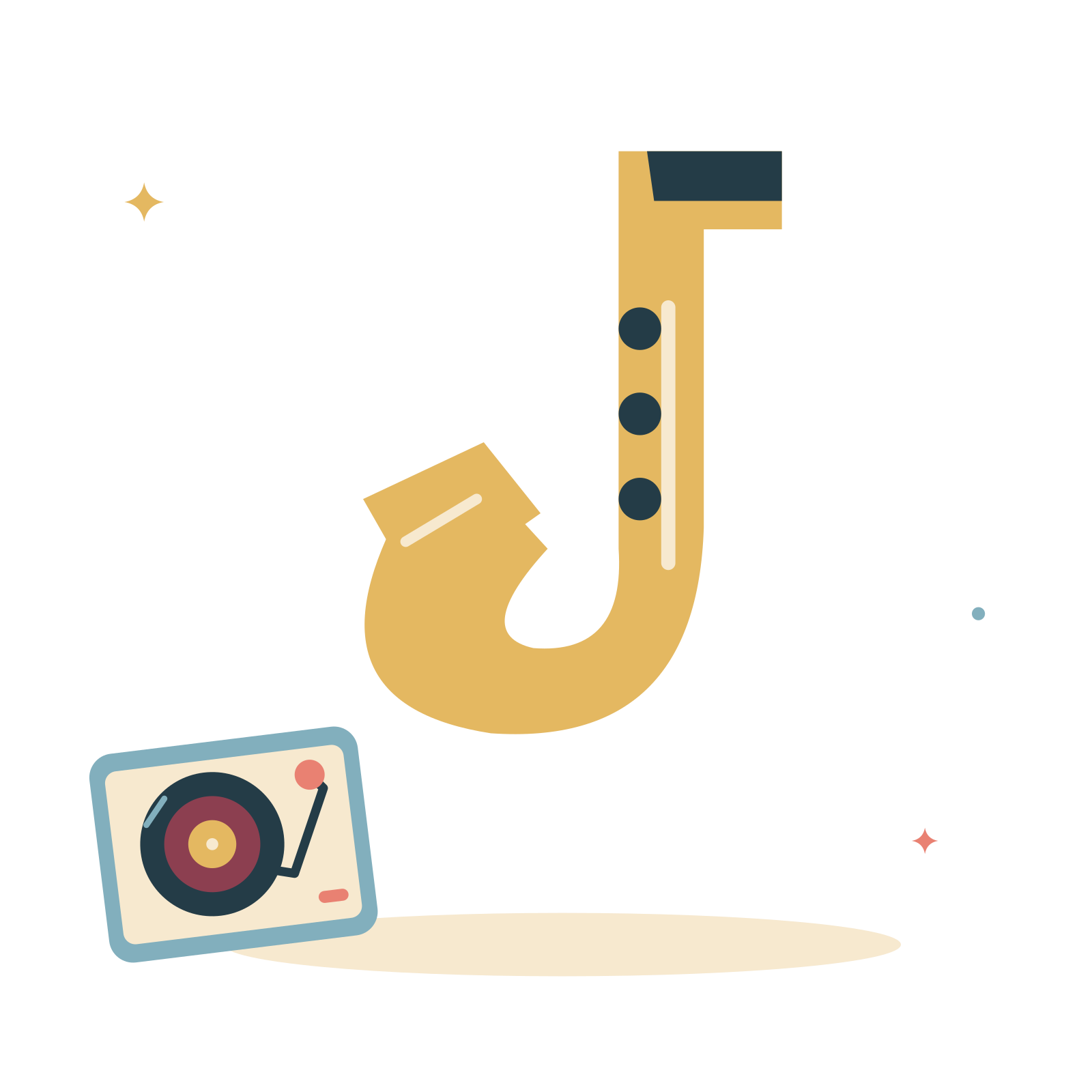 Golden saxophone and jazz record.