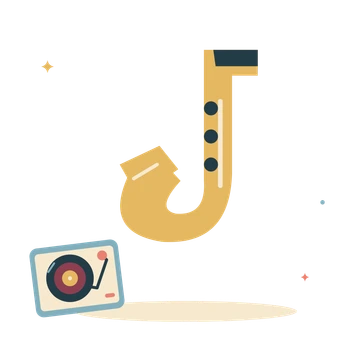 Golden saxophone and jazz record.