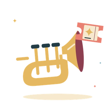 Brass trumpet and evening ticket.