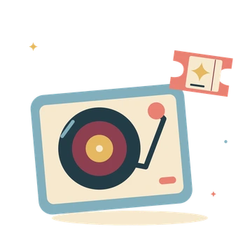 Portable turntable and a concert ticket.