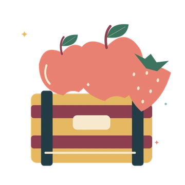 Garden harvest crate and ripe fruit.