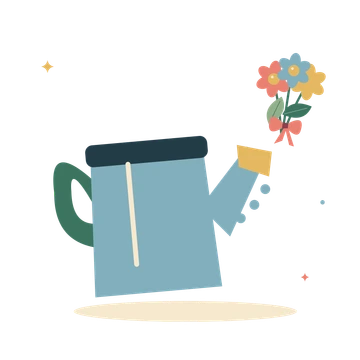 Watering can and garden flowers.