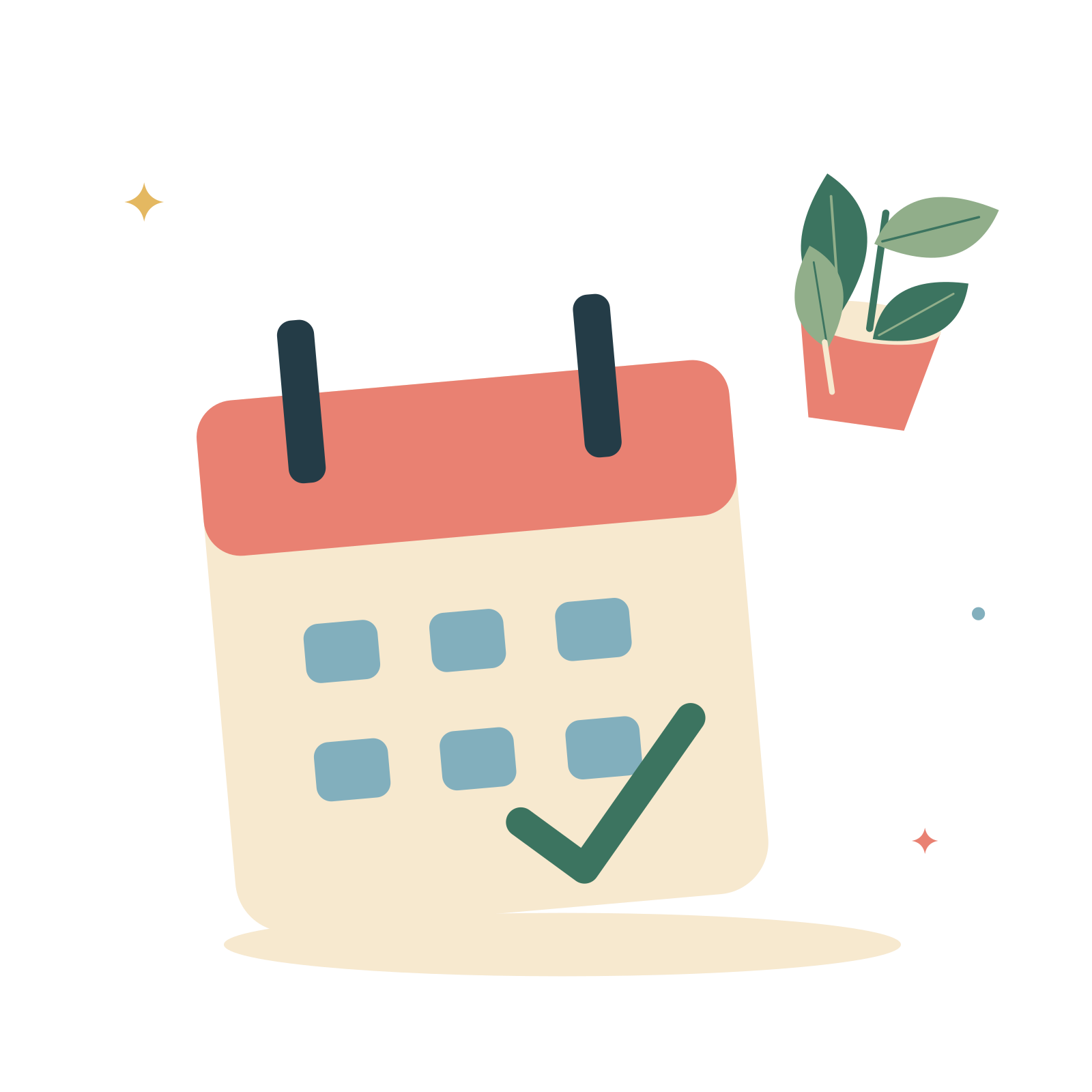 Fresh calendar with a growing plant.
