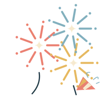 Firework celebration in coral and gold.