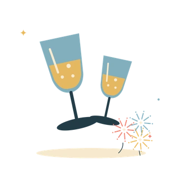 Champagne toast with golden sparkles.