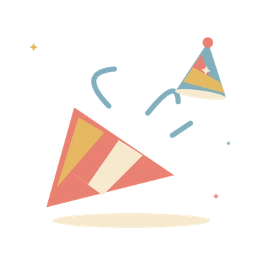 Party horn and festive confetti.