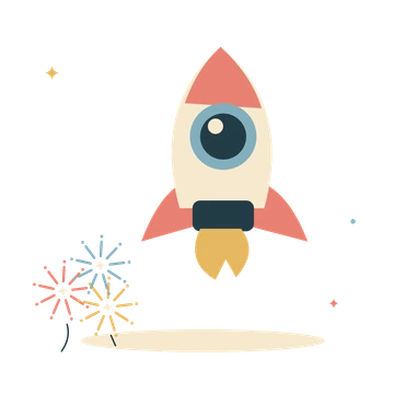 Celebration rocket and stars.