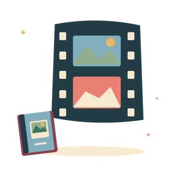 Photo film strip and a memory album.