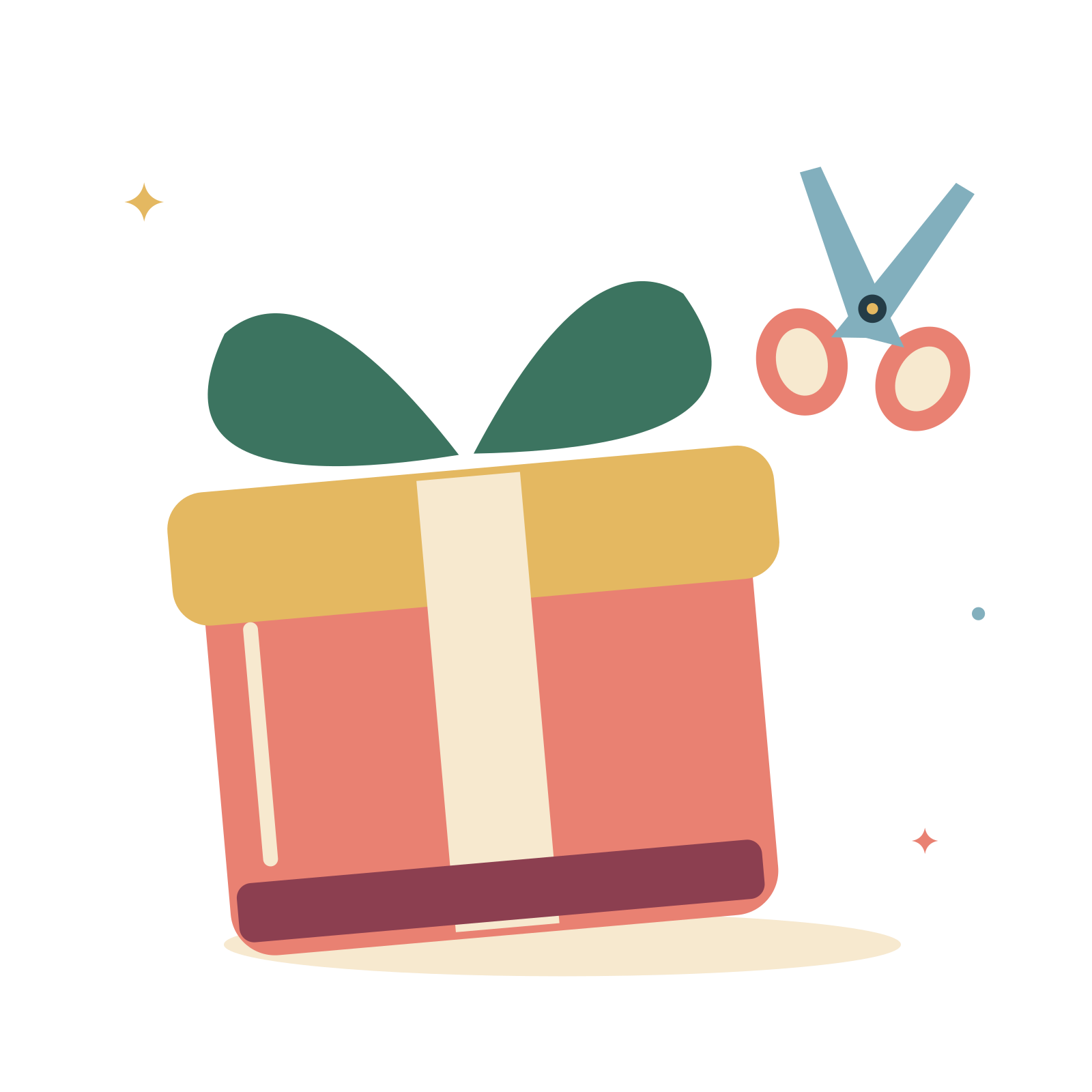 Gift wrapping with ribbons and scissors.
