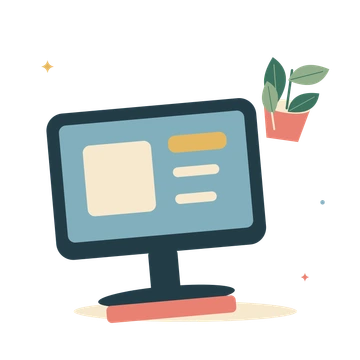Creative desktop and green plant.