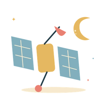 Orbiting satellite and golden moon.