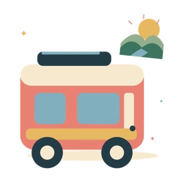 Retro camper and a road trip sunrise.