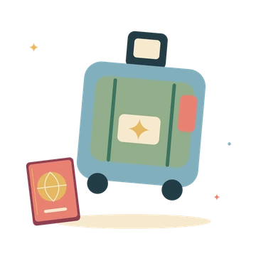 Travel luggage and a passport.