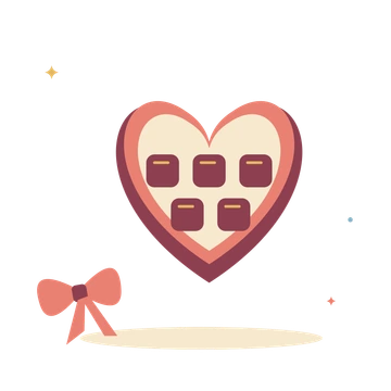Heart shaped chocolate box and ribbon.