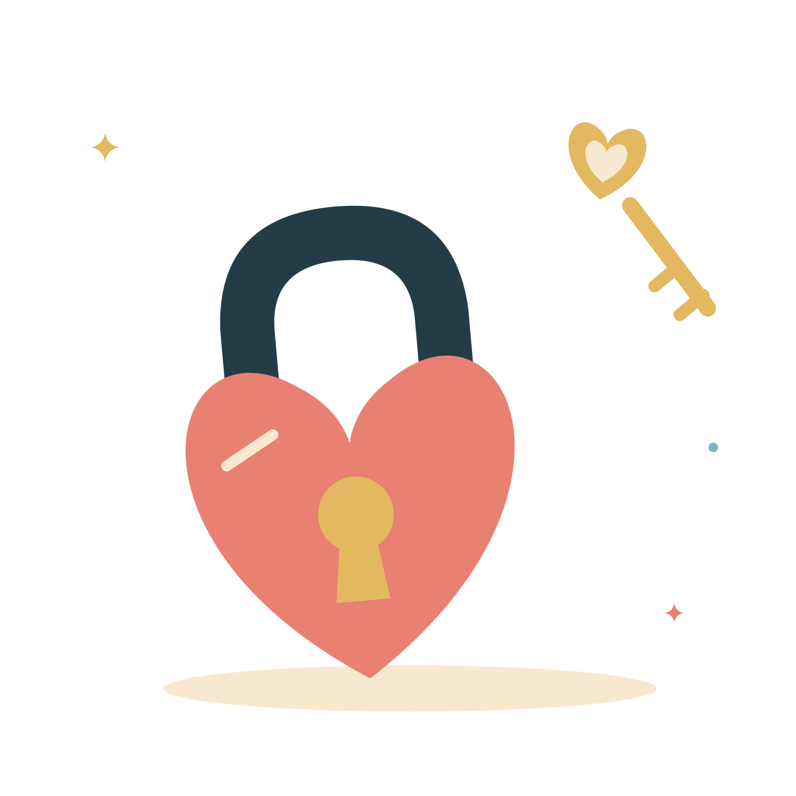Heart lock and a golden key.