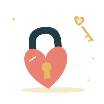 Heart lock and a golden key.