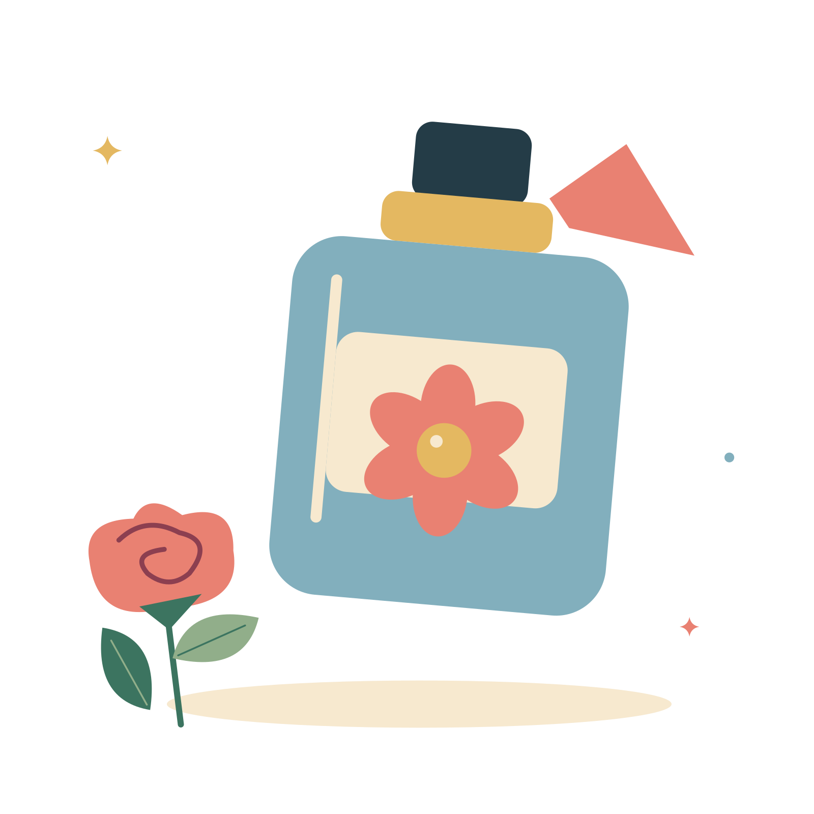 Flower perfume and a single rose.