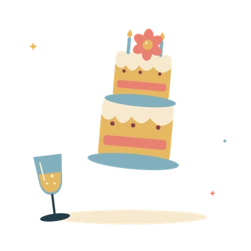 Wedding cake and champagne flute.