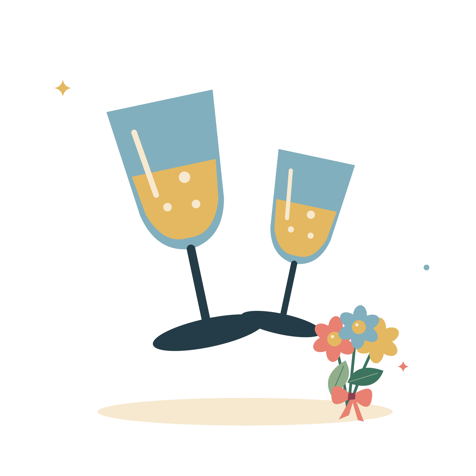 A wedding toast with flowers.