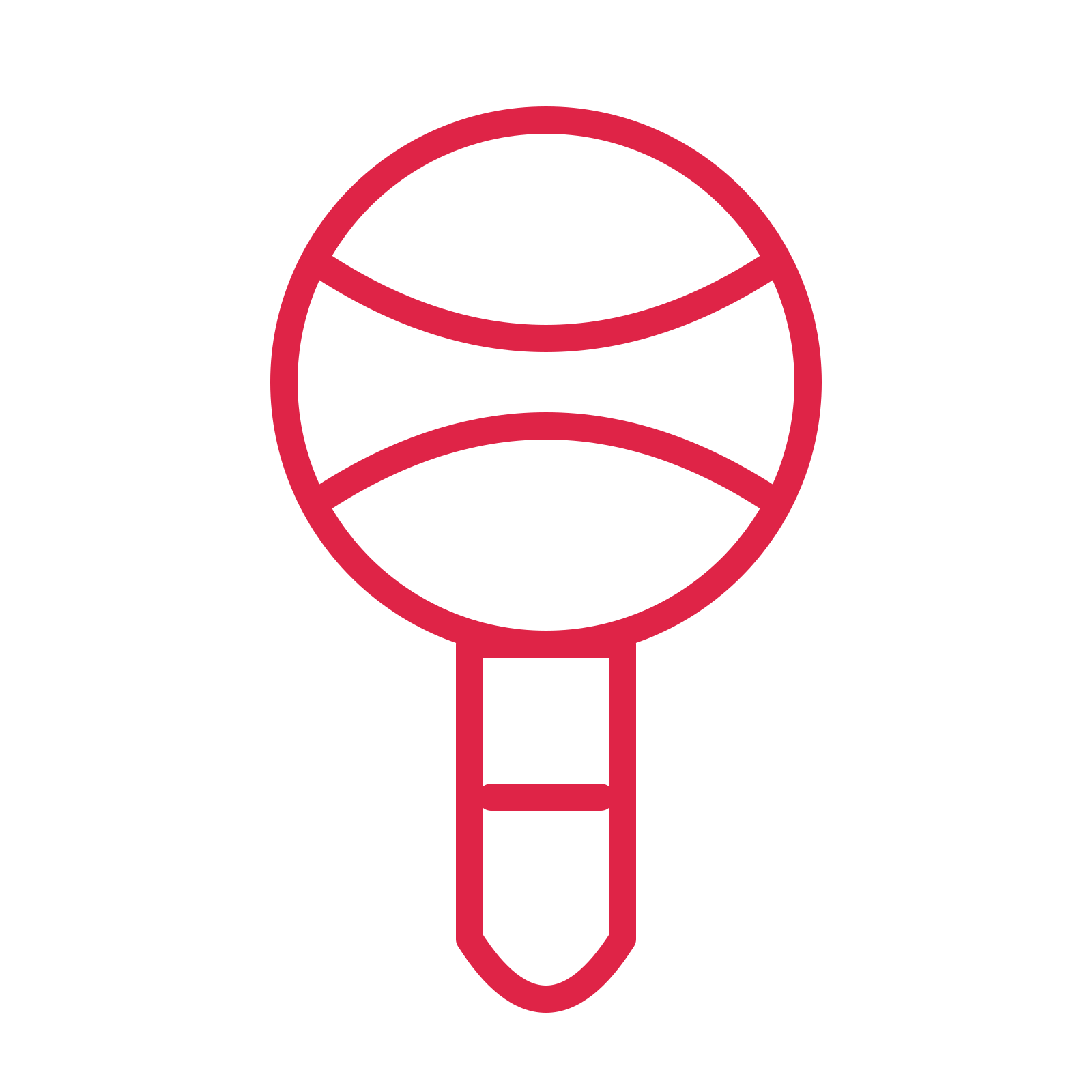 Baby toy rattle in an outline drawing with clear rounded lines.