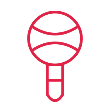 Baby toy rattle in an outline drawing with clear rounded lines.