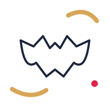 Halloween bat in a duotone drawing with clear rounded lines.