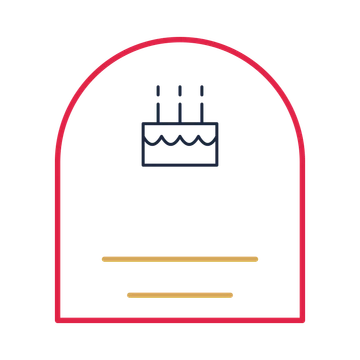 A arch label composition featuring birthday cake with candles for Birthdays designs.