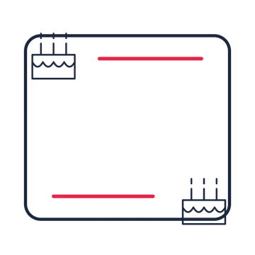 A corner frame composition featuring birthday cake with candles for Birthdays designs.
