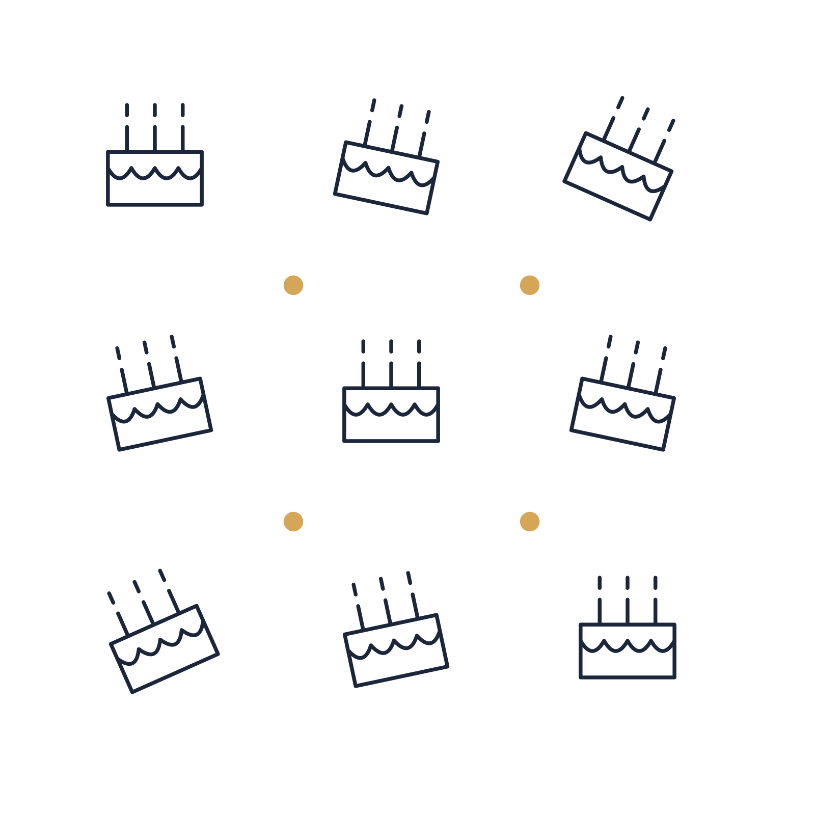 A scattered pattern composition featuring birthday cake with candles for Birthdays designs.