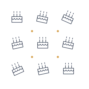 A scattered pattern composition featuring birthday cake with candles for Birthdays designs.
