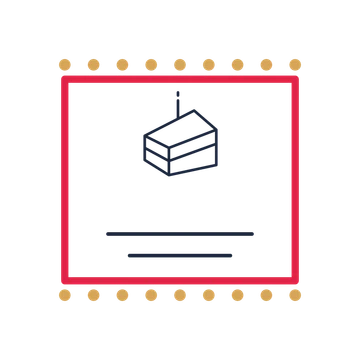 A stamp label composition featuring layered birthday cake slice for Birthdays designs.