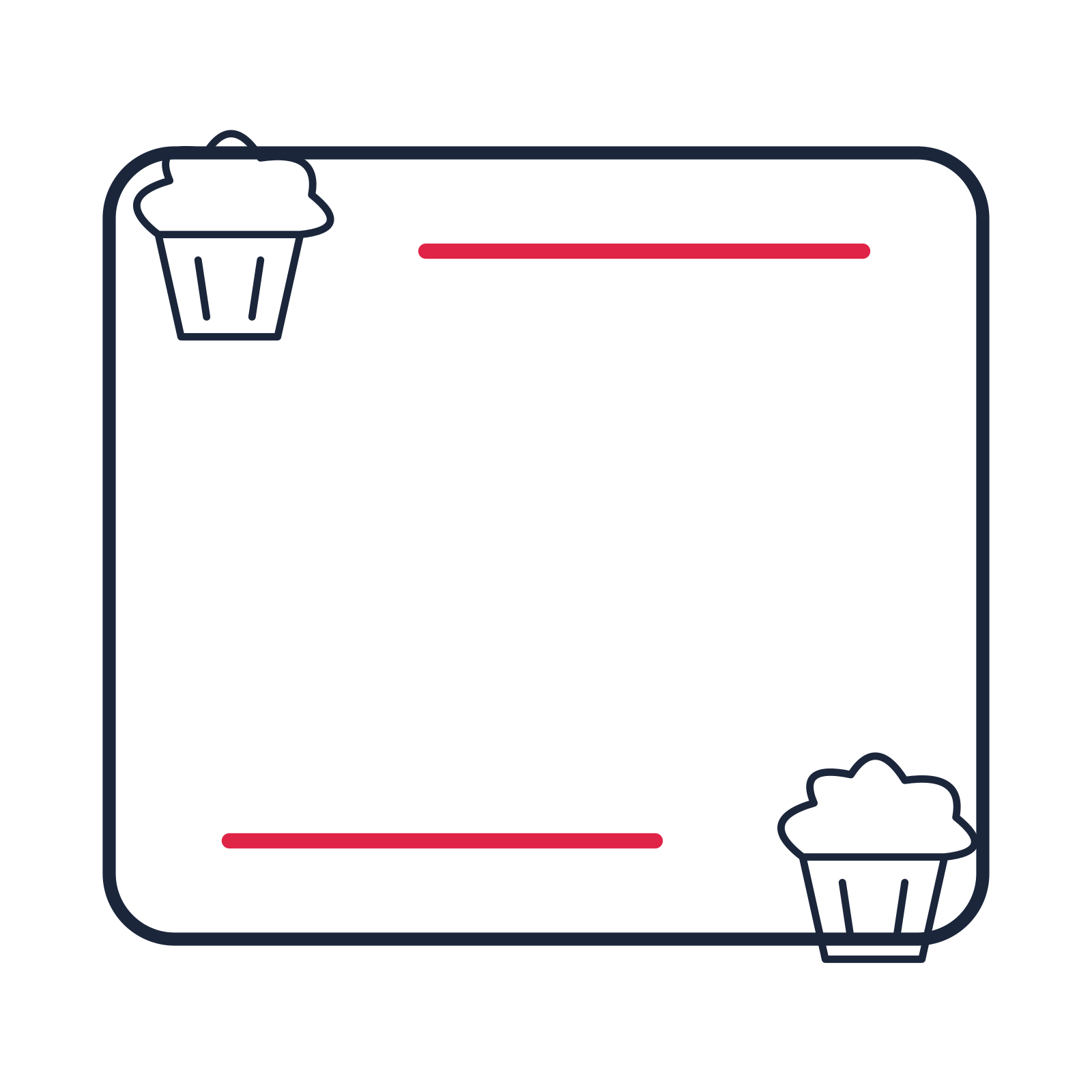 A corner frame composition featuring cupcake with frosting for Birthdays designs.