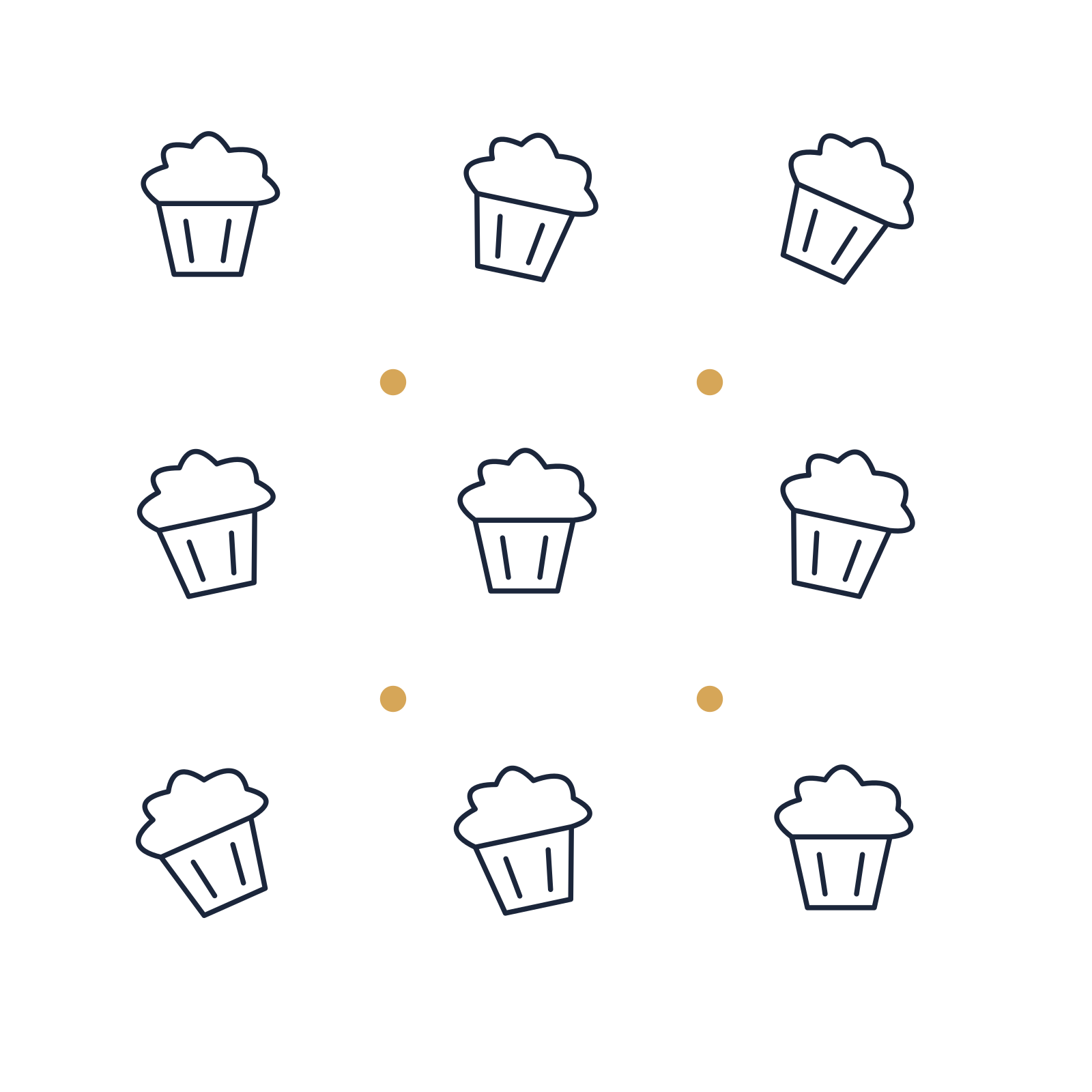 A scattered pattern composition featuring cupcake with frosting for Birthdays designs.