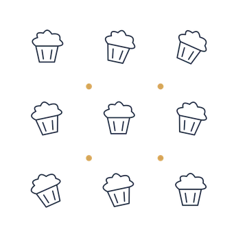 A scattered pattern composition featuring cupcake with frosting for Birthdays designs.