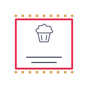 A stamp label composition featuring cupcake with frosting for Birthdays designs.