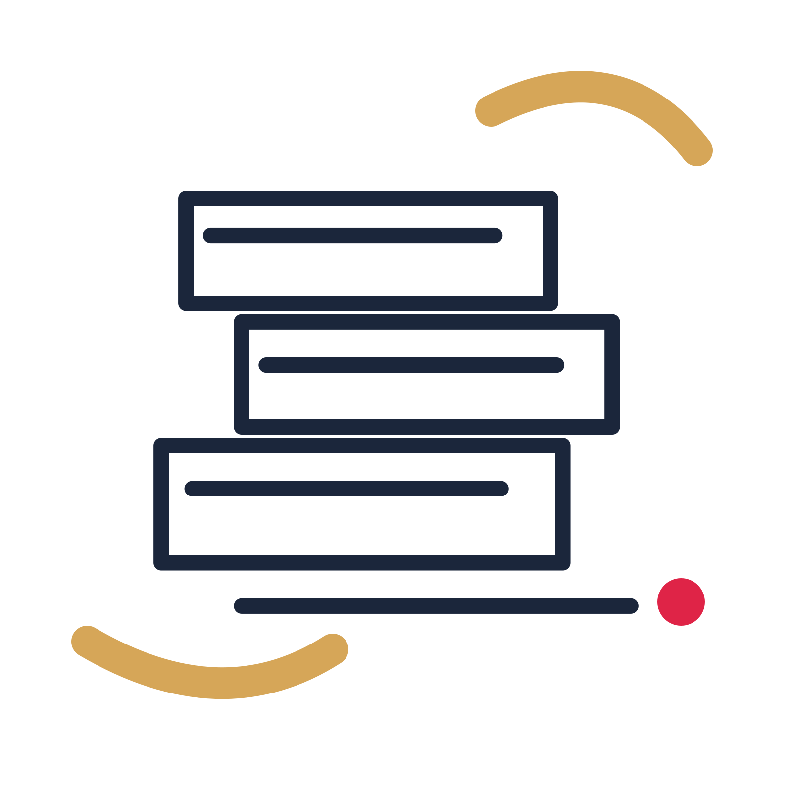 Stack of books in a duotone drawing with clear rounded lines.