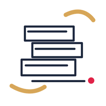 Stack of books in a duotone drawing with clear rounded lines.