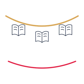 A garland composition featuring open book for Books & publishing designs.