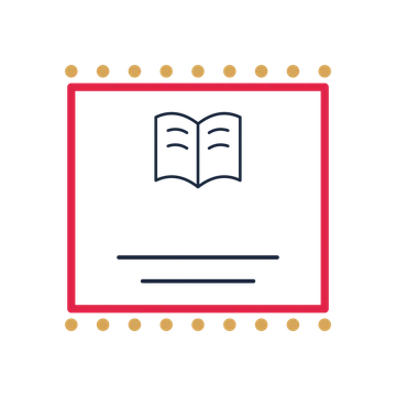 A stamp label composition featuring open book for Books & publishing designs.