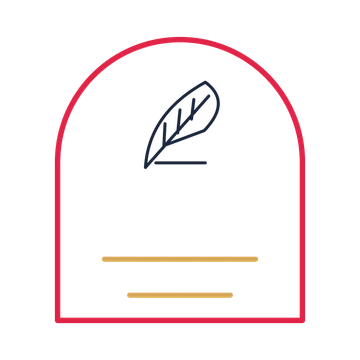 A arch label composition featuring author writing quill for Books & publishing designs.