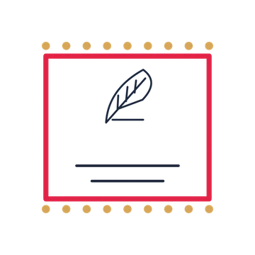 A stamp label composition featuring author writing quill for Books & publishing designs.
