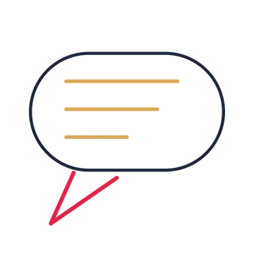 A capsule speech bubble with a left tail and ruled interior for quotes or messages.