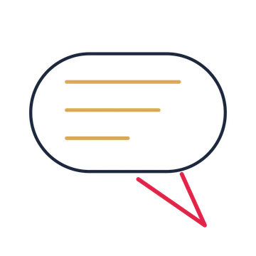 A capsule speech bubble with a right tail and ruled interior for quotes or messages.