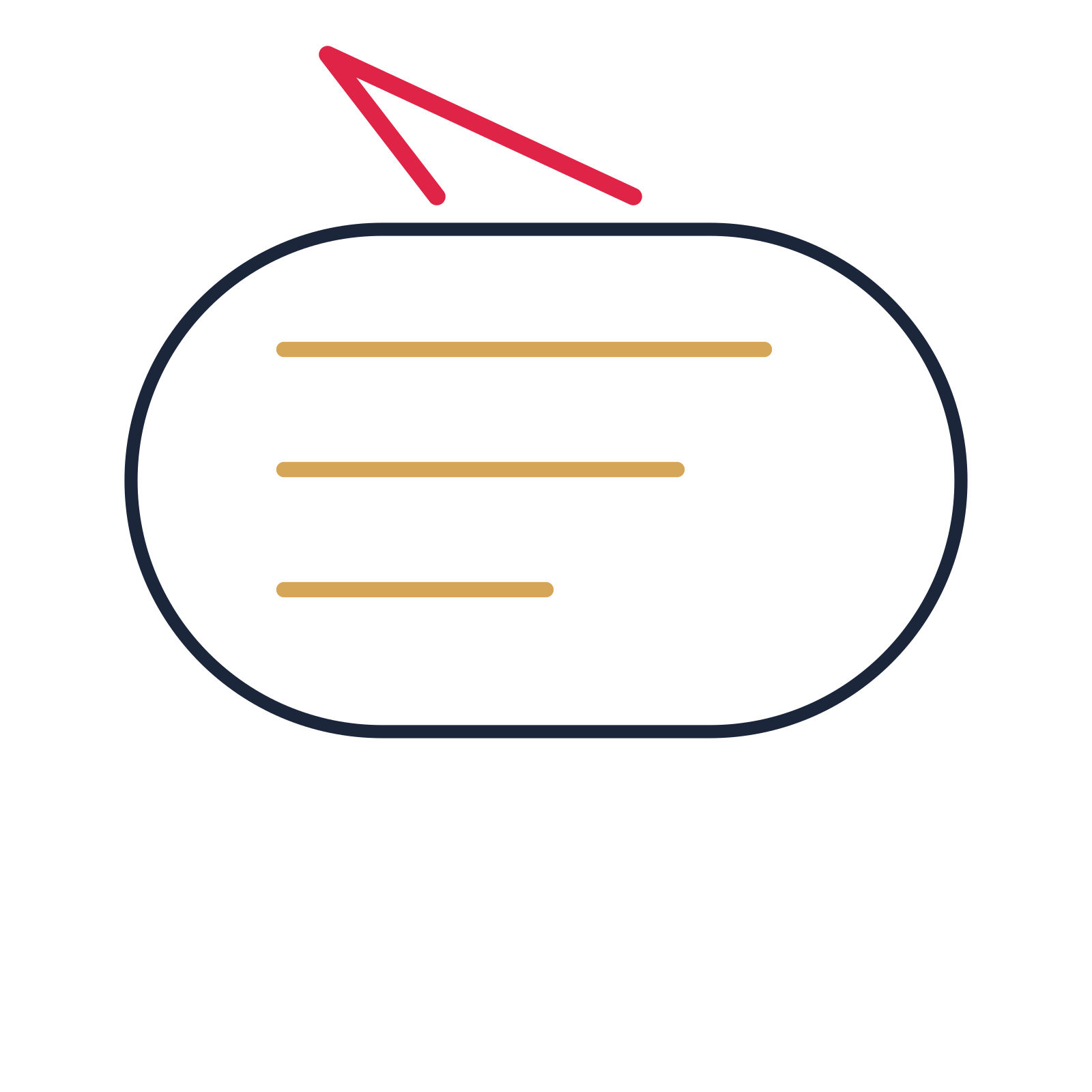 A capsule speech bubble with a upper tail and ruled interior for quotes or messages.