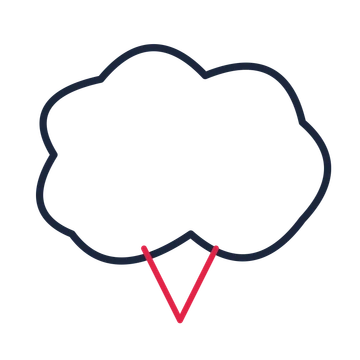 A cloud speech bubble with a centre tail and blank interior for quotes or messages.
